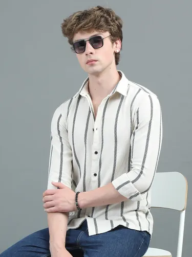 Beige Arica Striped Shirt M