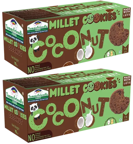 Tummy Friendly Foods Millet Cookies - Coconut - Pack Of 2 - 75G Each. Healthy Ragi Biscuits, Snacks For Baby, Kids & Adults