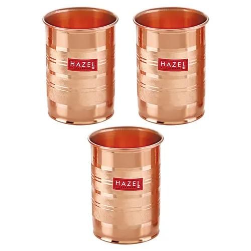 HAZEL Designer Copper Glasses Tumbler Set of 3, 400 ML