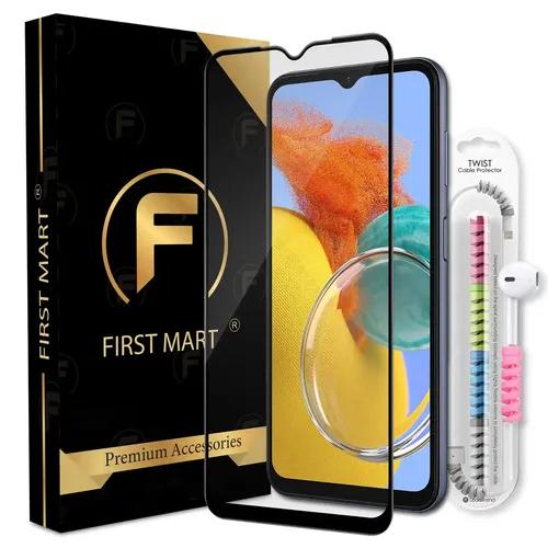 FIRST MART Premium Tempered Glass for Samsung Galaxy M14 4G with Edge to Edge Coverage and Cable Protector and Easy Installation Kit, Pack of 1