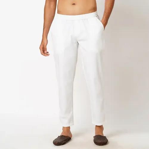 Indivisual Men's Premium Cotton Solid Bright White Pyjama - S