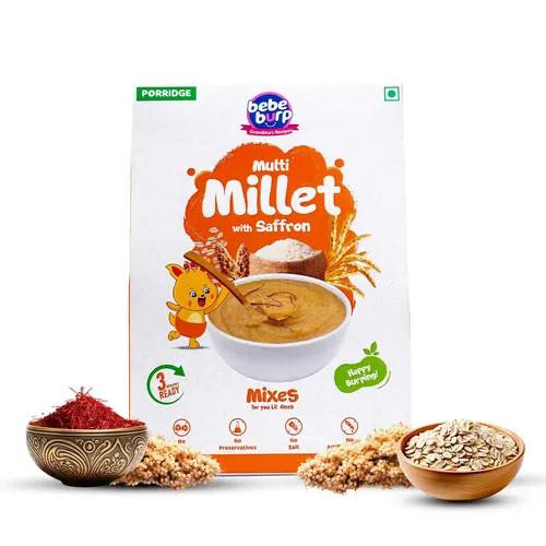 Bebe Burp No Added Sugar Instant Cereal | Multi Millet with Saffron | No Preservatives No Salt | Lightly Sweetened with Date Powder | Made with Multigrain Millets, Jowar, Rice 200g