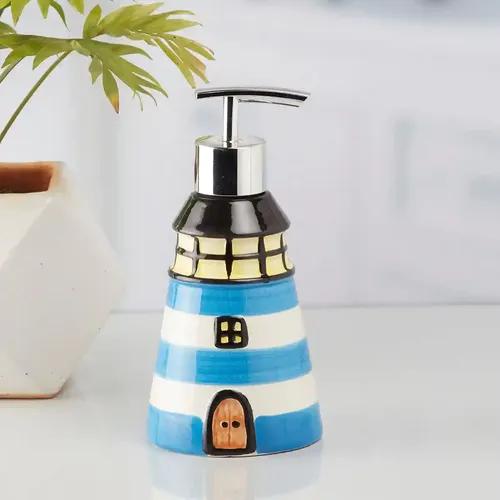 Kookee Ceramic Soap Dispenser for Bathroom handwash, refillable pump bottle for Kitchen hand wash basin, Set of 1 - Blue (10142)