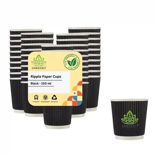 SHRAYATI Ripple Paper Cups - 50 pcs, 150 ml, Pack of 2, Biodegradable, Disposable Glasses for Multi use, Eco-Friendly Paper Cups