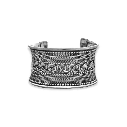 JEWELOPIA Brass Alloy Open Adjustable Silver Plated Kada bracelet Kada for Men and Boys (Antique broad)