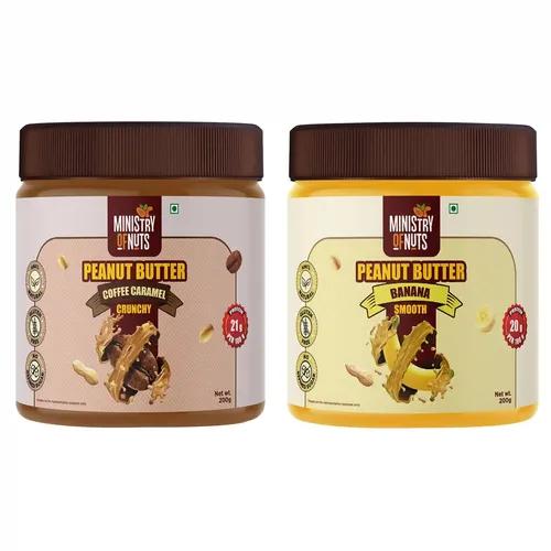 MINISTRY OF NUTS Coffee Caramel Peanut Butter 200G & Banana Peanut Butter 200G Total 400G - Pack Of 2