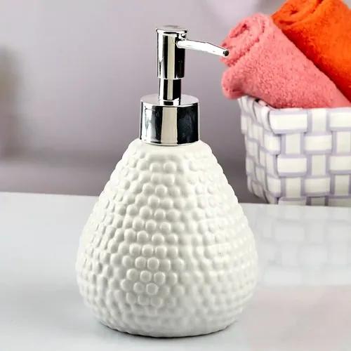 Kookee Ceramic Soap Dispenser for Bathroom hand wash, refillable pump bottle for Kitchen hand wash basin, Set of 1, White (10607)