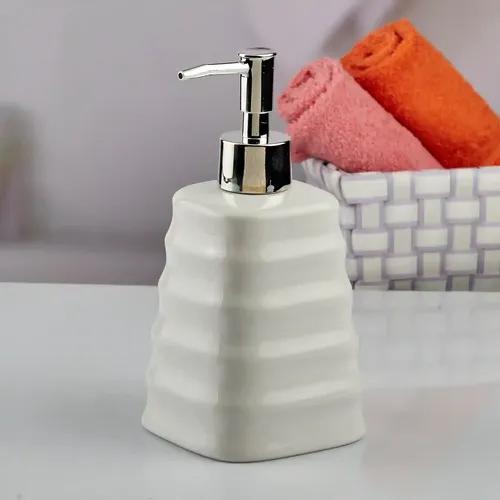 Kookee Ceramic Soap Dispenser for Bathroom hand wash, refillable pump bottle for Kitchen hand wash basin, Set of 1, White (10595)
