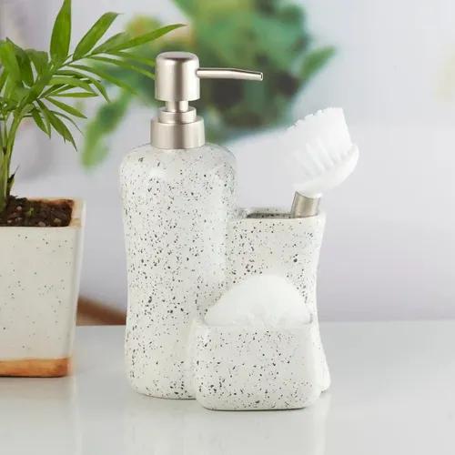 Kookee Ceramic Soap Dispenser for Bathroom handwash, refillable pump bottle for Kitchen hand wash basin, Set of 1 - White (10306)