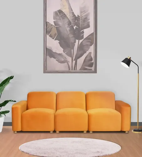 Pine Wood 3-Seater Sofa in Orange