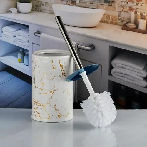Kookee Ceramic Toilet Cleaner Brush with Holder Stand for Bathroom, Commode, Washroom, Toilet Cleaning Brush, White (10670)