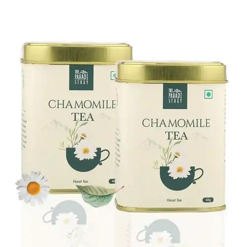 THE PAHADI STORY Chamomile Flower Tea 40gm Pack of 2 | Whole Natural Dried Chamomile Flower Petals Tea For Stress Relief And Relaxation | Herbal Seep Tea By The Pahadi Story