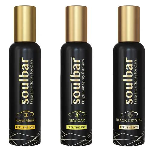 Soulbar Royal Musk, New Car & Black Crystal Luxury Car Perfume Spray - 80 Ml (Pack of 3)