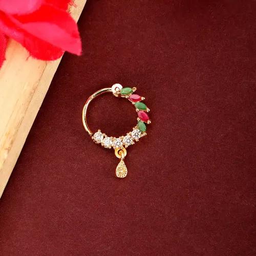 CZ Nose Pin Red-Green-White - OTA001716