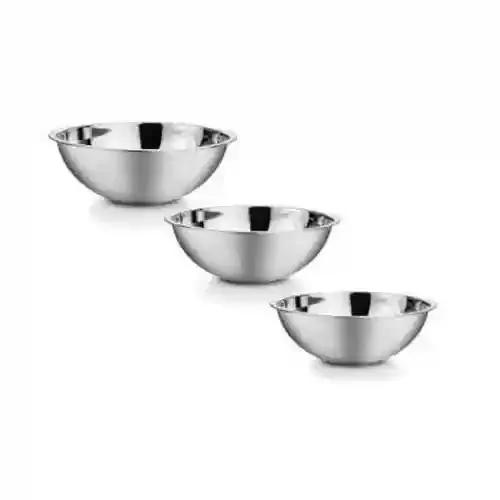 JVL Stainless Steel Oval Mixing Bowl (Silver, 1400 ml, 2000 ml, 2800 ml) - 3 Pieces Set