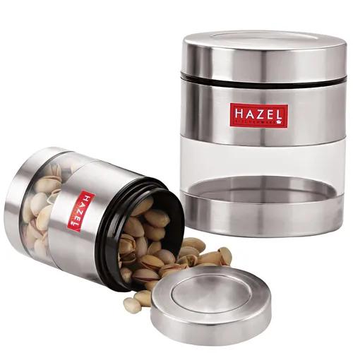 HAZEL Stainless Steel Transparent See Through Container Set of 2, Silver, 400 Ml Each