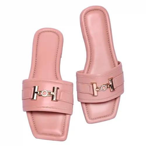 Square Toe Buckle Flats - Pink