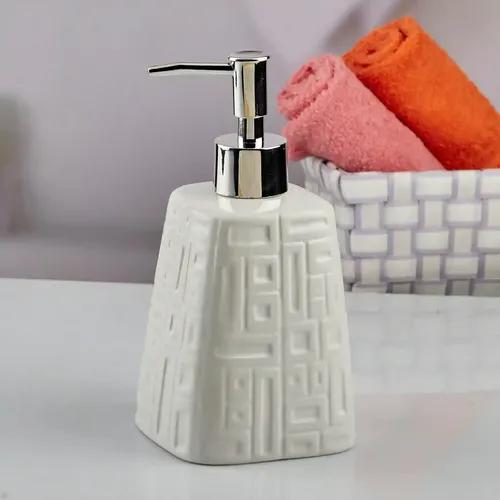 Kookee Ceramic Soap Dispenser for Bathroom hand wash, refillable pump bottle for Kitchen hand wash basin, Set of 1, White (10596)