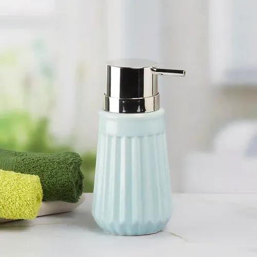 Kookee Ceramic Soap Dispenser for Bathroom handwash, refillable pump bottle for Kitchen hand wash basin, Set of 2 - Blue (7980)