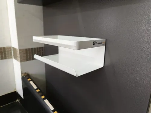 ORGANIZEMEE Magnetic Carbon Steel Floating Shelves Kitchen Accessories Countertop, Decorate Your Fridge,Washing Machine & Oven With Magnetic Side Shelves Rack Organiser Rack Shelf (White Qty :1)
