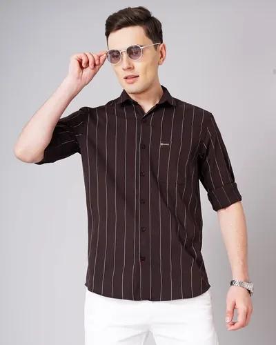 Brown Wide-Pin Striped Shirt - XL (42)