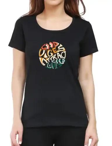 Good Vibes - Regular Fit Round Neck Black T-shirt for Women - XS