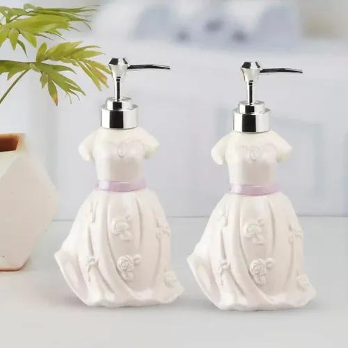 Kookee Ceramic Soap Dispenser for Bathroom hand wash, refillable pump bottle for Kitchen hand wash basin, Set of 2, Purple (10911)