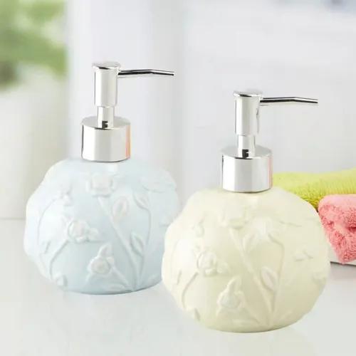 Kookee Ceramic Soap Dispenser for Bathroom hand wash, refillable pump bottle for Kitchen hand wash basin, Set of 2(10848)