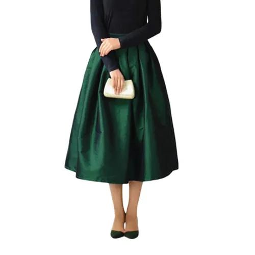 High Waist A-Line Taffeta Midi Skirt For Women - Xs