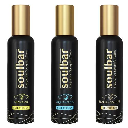 Soulbar New Car, Aqua Cool & Black Crystal Luxury Car Perfume Spray - 80 Ml (Pack of 3)