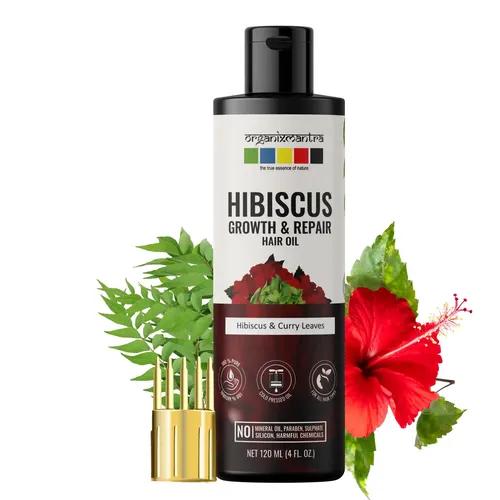 Organix Mantra Hibiscus & Curry Leaves Hair Oil | Advanced Follicle Activation | Infused with Bhringraj, Amla, Rosemary,Peppermint & Lavender Oils | Promotes Thicker, Stronger Hair - 120ML