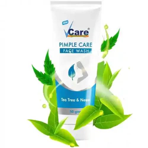 VCare Natural Pimple Care for Face Wash for Oily Skin Types with Tea Tree and Neem Face Tan removal and Skin Brightening 50g Suitable for For Normal & Dry Skin Pack of 1