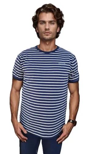 GIOVITTORI Classic Striped Cotton-Elastane T-Shirt, Round Neck, Short Sleeve, Navy/White (in, Alpha, L, Regular, Navy/White)