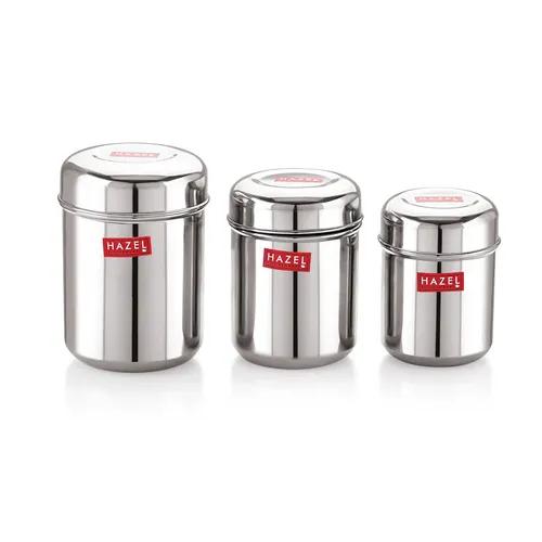 HAZEL Stainless Steel Kitchen Container I Heavy Gauge Steel Container Set for Kitchen with Glossy Finish I Set of 3 Kitchen Container Steel Box Set, 300 ml, 500 ml, 650 ml