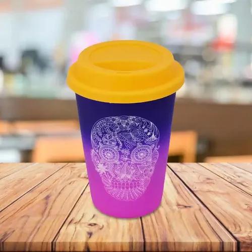 Kookee Ceramic Coffee or Tea Tall Tumbler with Silicone Lid for Office, Home or Gifting - 275ml (R4848-B)