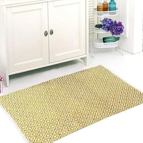 THE HOME TALK Weaved Cotton Carpets | Contemporary Decorators | Area Rugs for Bedroom, Center Table, Living Room, Drawing Room, Hall | Machine Washable | 60 X 120 CM | Yellow