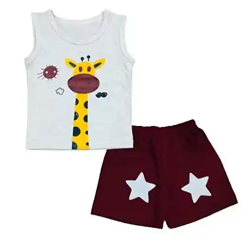 Unisex Giraffe Printed T-shirt and Shorts Combo - S