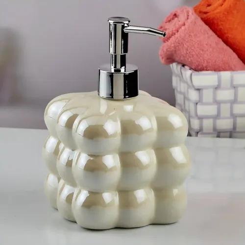 Kookee Ceramic Soap Dispenser for Bathroom hand wash, refillable pump bottle for Kitchen hand wash basin, Set of 1, Beige (10609)