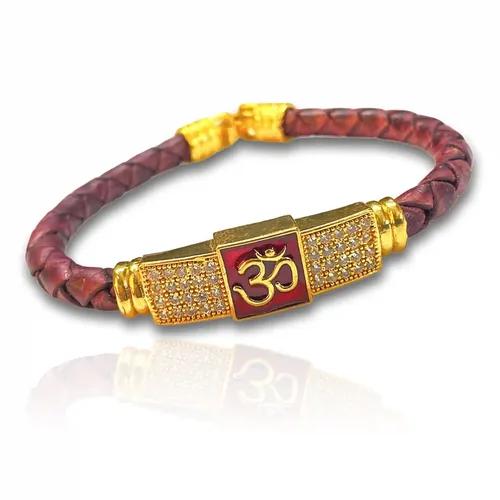 JEWELOPIA American Diamond stud OM mahakal Shiva Bracelet Kada Bracelet for Men & Boys For Rakhi