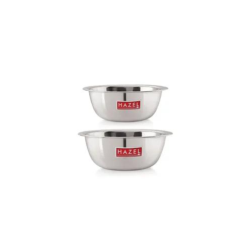 HAZEL Stainless Steel Serving Bow | Snacks Serving and Mixing Bowl Set | Kitchen Accessories Items (Set of 2, 1500 ML, 2100 ML, 2)