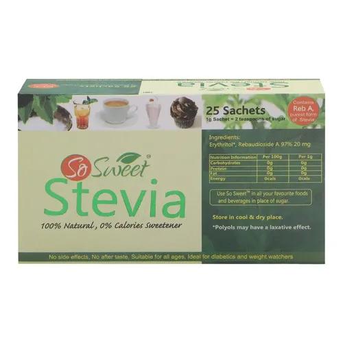 So Sweet Stevia 25 Sachets Sugar Free Natural Zero Calorie Sweetener