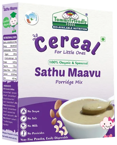 Tummyfriendly Foods Certified Organic Sprouted Sathu Maavu Porridge Mix |Made Of Sprouted Ragi, Whole Grains, Pulses & Nuts | Rich In Protein & Healthy-Fat For Baby Weight Gain| 200G Cereal (200 G)