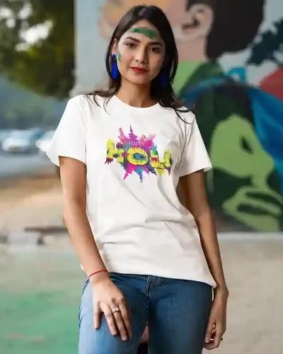 Celebrate with Style: Happy Holi Women's T-Shirt in Bold Colors | 100% Premium Bio Wash Cotton T-Shirts - S  (White)