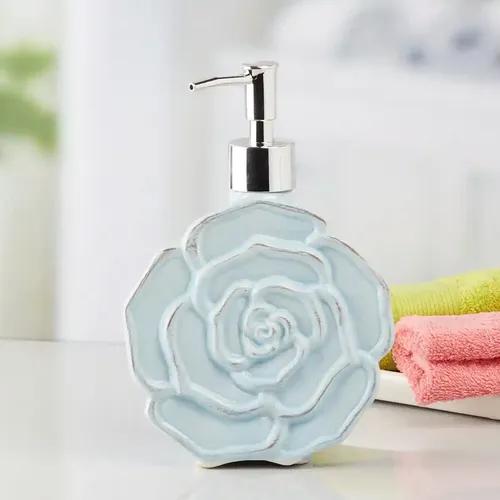 Kookee Ceramic Soap Dispenser for Bathroom handwash, refillable pump bottle for Kitchen hand wash basin, Set of 2 - Blue (7959)