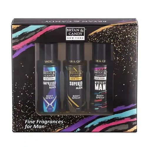 Bryan & Candy Fine Fragrances Body Spray Gift Set For Men Combo, 115 ml each (Pack of 3)