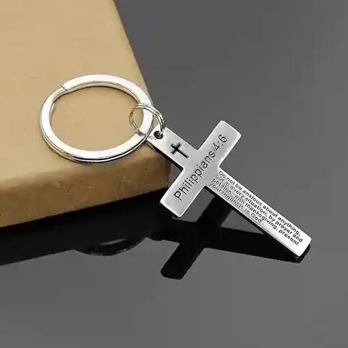 Customized Cross Keychain with Personalized Message Christmas Gift