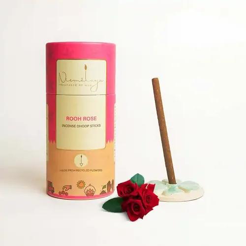 Nirmalaya 100% Natural Rooh Rose Dhoop Sticks for Pooja 40 Sticks | Bamboo Less Dhoop Sticks for Home/Office | Dhup for Puja with Holder Stand | Best for Long Lasting Fragrances - Pack of 2