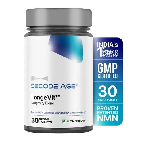 DECODE AGE LongeVit Supplement | Graceful Ageing | Boosts NAD+ | Energy Levels |Endurance| Overall Health | Recovery (30 Vegan Tablets)