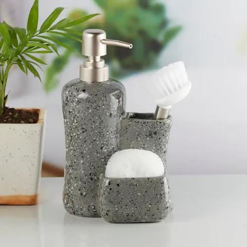 Kookee Ceramic Soap Dispenser for Bathroom handwash, refillable pump bottle for Kitchen hand wash basin, Set of 1 - Grey (10315)