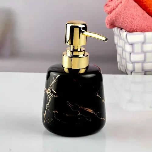 Kookee Ceramic Soap Dispenser for Bathroom hand wash, refillable pump bottle for Kitchen hand wash basin, Set of 1, Black (10728)